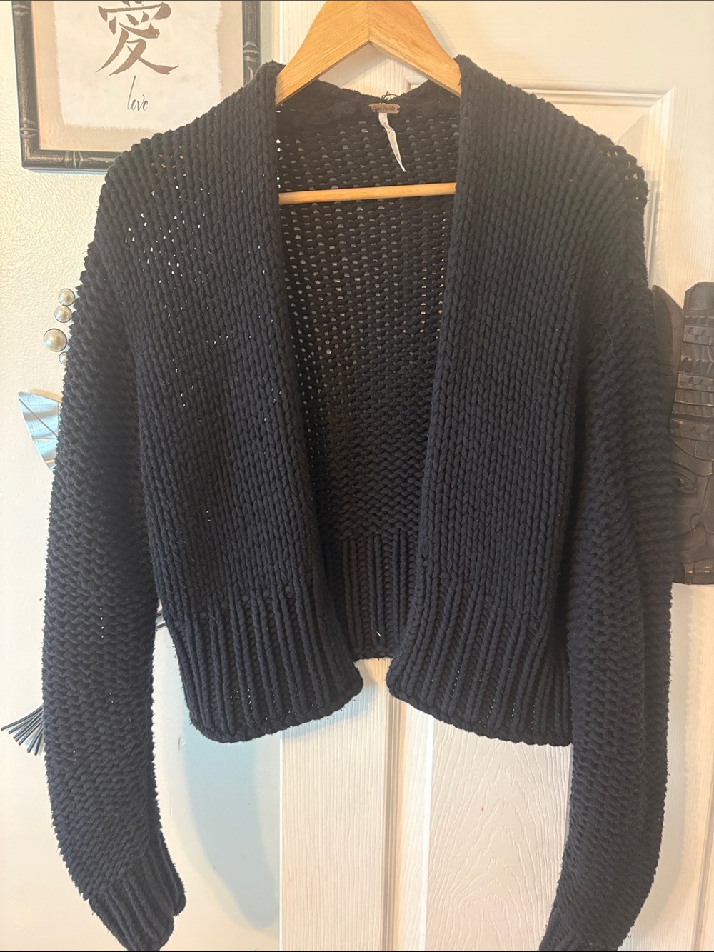 Free People Black Chunky Open-Front Cardigan